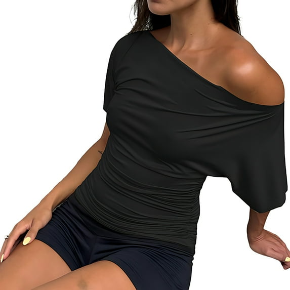 Womens Summer Off the Shoulder Tops Going Out T Shirts Crop Tank Top Fashion Clothes Spring Outfits 2025 Black L