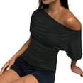 thumbnail image 1 of Womens Summer Off the Shoulder Tops Going Out T Shirts Crop Tank Top Fashion Clothes Spring Outfits 2025 Black M, 1 of 9