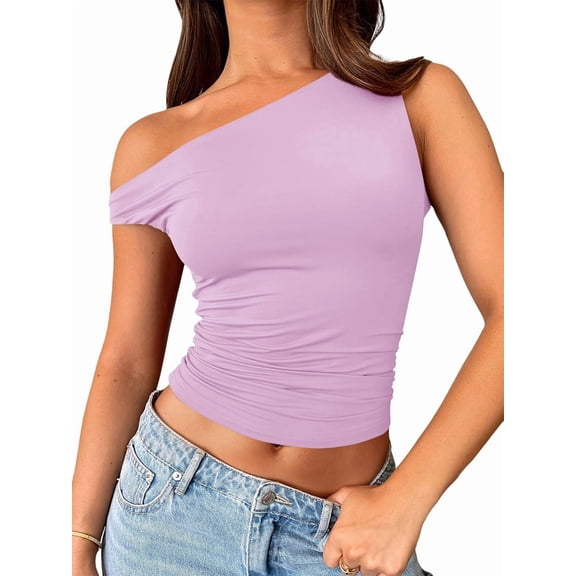 Womens Summer Off the Shoulder Tops Going Out T Shirts Crop Tank Top Fashion Clothes Spring Outfits 2025 Light  XS