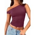 thumbnail image 1 of Womens Summer Off the Shoulder Tops Going Out T Shirts Crop Tank Top Fashion Clothes Spring Outfits 2025 Wine Red XL, 1 of 7