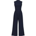 thumbnail image 1 of Womens Summer One Piece Sleeveless Mock Neck Wide Leg Pants Rompers With Pockets, 1 of 17