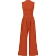 thumbnail image 1 of Womens Summer One Piece Sleeveless Mock Neck Wide Leg Pants Rompers With Pockets, 1 of 17