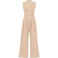 thumbnail image 1 of Womens Summer One Piece Sleeveless Mock Neck Wide Leg Pants Rompers With Pockets, 1 of 17