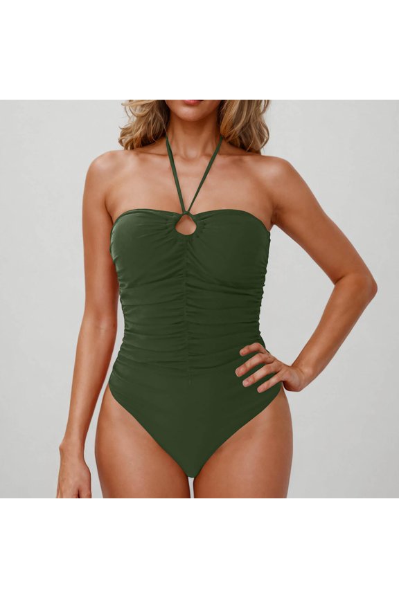 Womens Summer One-Piece Swimsuit Foreign Trade High Waist Tight Display Sports Surfing Army Green Cute Swimsuits∣XL