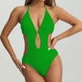 thumbnail image 1 of Womens Summer One Piece Swimsuits Solid Color V-neck Suspenders Backless Green Swim Suit∣XL, 1 of 3