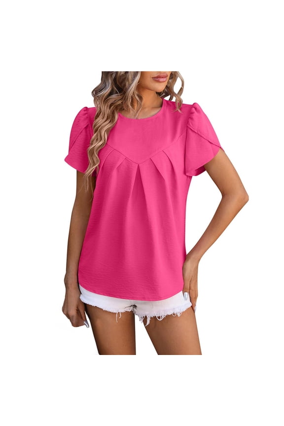 Womens Summer Outfits, Shirts for Women, Fashionable Women’s Casual V Neck Chiffon Shirt Loose Fit Elegant Top for Everyday Wear