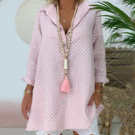 Womens Summer Outfits, Shirts for Women, Trendy Women Long Sleeve Blouse Polka Dot Shirt Top Elegant Casual Women Shirts for All Occasions