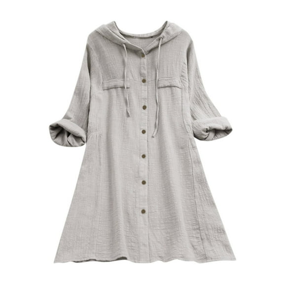 Womens Summer Outfits Size Button Loose Fit Hooded Pocket Plus Long Sleeve Womens T Shirts,Grey,XL