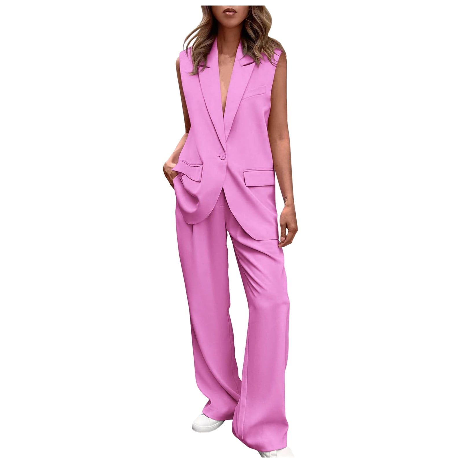Womens Summer Outfits Sleeveless Suit Vest and Wide Leg Pants Business ...