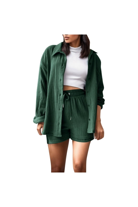 Womens Summer Outfits Swimwear Women Conservative Dressy Shorts Women Swim Board Shorts Long Two Piece Swim Suits Wear Fashion Set Womens Set Long Sleeve Shirt Suit Two Piece Basic Green S