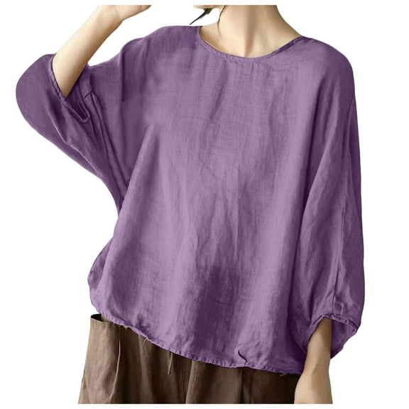 Womens Summer Outfits, Tops for Women Trendy, Stylish Loose Tops for Women - Floral Print 3/4 Sleeve Crew Neck Casual Blouses - for Summer Outings and Everyday Wear