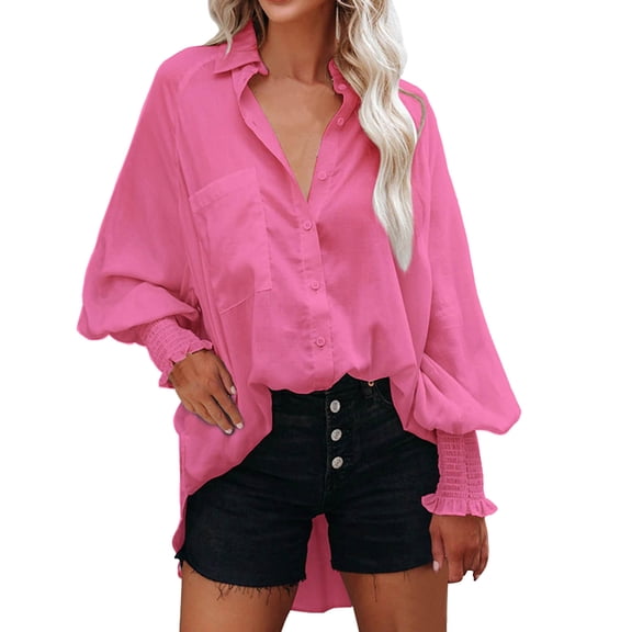 Womens Summer Outfits, Tops for Women Trendy, Stylish Women Shirts Loose Fit Long Sleeve Casual Tops for Beach and Daily Wear Comfortable Solid Color Blouse for Fashion-Forward Ladies