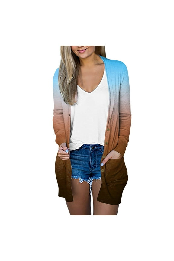 Womens Summer Outfits, Tops for Women Trendy, Stylish Women's Lightweight Open Front Cardigans for Versatile Layering Sweater Tops for Spring and Autumn Casual Button Closure Long Sleeve Cover Ups