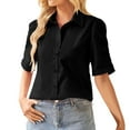 thumbnail image 1 of Womens Summer Outfits, Tops for Women Trendy, Women's Casual V Neck Button Down Shirt for Summer Daily Wear with Classic Solid Design and Elegant Lace Details, 1 of 9