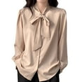 thumbnail image 1 of Womens Summer Outfits, Tops for Women Trendy, Elegant Women's Blouse Satin Silk Button Down Long Sleeve Casual Work Shirt for and Everyday Wear, 1 of 3
