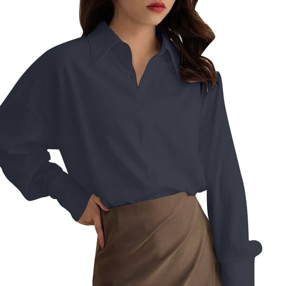 Womens Summer Outfits, Tops for Women Trendy, Stylish Women’s Button Down Long Sleeve Shirts with V-Neck Design for Casual Outings and All-Year Wear