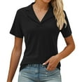 thumbnail image 1 of Womens Summer Outfits V Neck Short Sleeve Comfortable Pure Color Basic Beach Vacation Clothes For Women,Black,L, 1 of 5