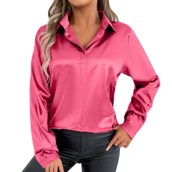 Womens Summer Outfits, Women Blouses, Stylish Women's V Neck Satin Blouse Long Sleeve Casual Shirt for Everyday Spring Fall Elegant Basic Outfit