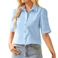 thumbnail image 1 of Womens Summer Outfits, Women Blouses, Women's Casual V Neck Button Down Shirt for Summer Daily Wear with Classic Solid Design and Elegant Lace Details, 1 of 9