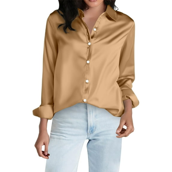 Womens Summer Outfits, Women'S Tops, Elegant Satin Button Down Women Shirts Long Sleeve Blouses Casual Business Wear Blouses Tops Comfortable Stylish Fashion Ladies Shirts