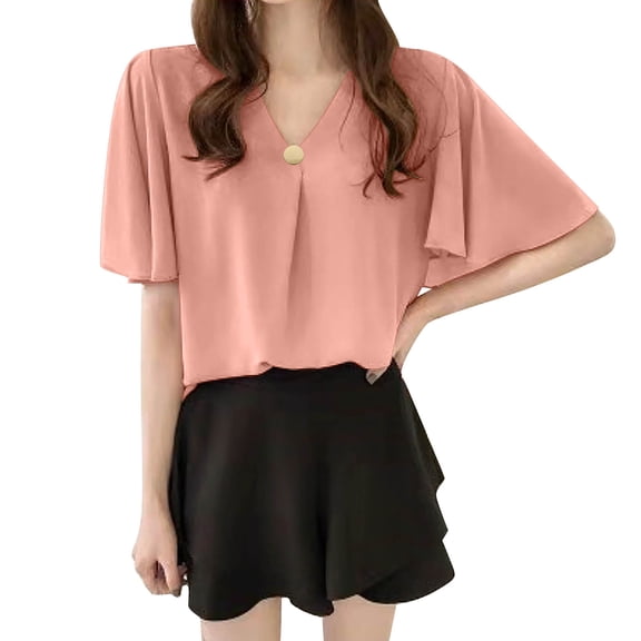 Womens Summer Outfits, Women'S Tops, Elegant Summer Chiffon Blouses for Women - Stylish Solid Color Casual Shirts for Work Parties and Everyday Wear