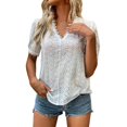 thumbnail image 1 of Womens Summer Outfits, Women'S Tops, Trendy Women Blouses Embroidered V Neck Short Sleeve Shirts Casual Elegant Tunic Tops for Everyday Wear, 1 of 9