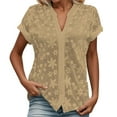 thumbnail image 1 of Women's V Neck Button Down Shirt Casual Summer Blouse with Jacquard Detail Long Sleeve Top for Daily Wear, 1 of 2