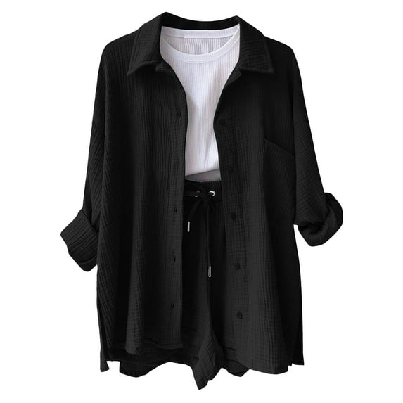 Womens Summer Outfits, Womens Shirts, Women's Casual Long Sleeve Button-Up Shirts with Pocket and Side Slits for Everyday Wear Attire and Relaxing at the Beach