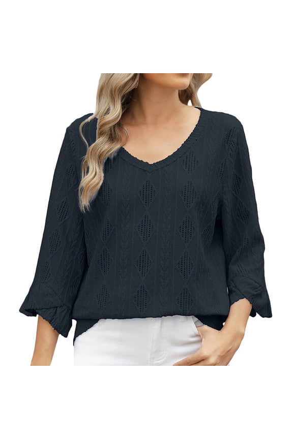 Womens Summer Outfits, Womens Tops, Stylish Women’s V Neck Lace Up Sleeve Loose T Shirt Ideal for Spring and Summer Casual Wear