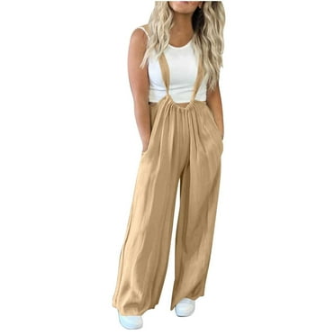 Womens Summer Overalls Loose Sleeveless Bib Pleated Wide Leg Jumpsuit with Pockets Fashion Casual Playsuit (X-Large, Yellow)