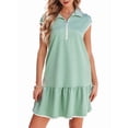 thumbnail image 1 of Womens Summer Oversized Sweatshirt Dress Casual Sleeveless Quarter Zip Ruffle Hem Pullover Mini Dresses Green M, 1 of 9