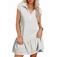 thumbnail image 1 of Womens Summer Oversized Sweatshirt Dress Casual Sleeveless Quarter Zip Ruffle Hem Pullover Mini Dresses Light Gray L, 1 of 9