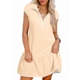 thumbnail image 1 of Womens Summer Oversized Sweatshirt Dress Casual Sleeveless Quarter Zip Ruffle Hem Pullover Mini Dresses M, 1 of 9