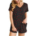 thumbnail image 1 of Womens Summer Pajamas Set 2 Piece Cute Heart Graphic V Neck Short Sleeve Top Shorts Sleepwear, 1 of 8