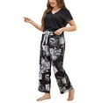 thumbnail image 1 of Womens Summer Pajamas Set V Neck Short Sleeve Sleepwear Tops with Loose Long Pants Soft Pjs Set Nightwear Plus Size, 1 of 5