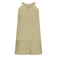 thumbnail image 1 of Womens Summer Pajamas Sets New 2 Piece Loungewear Sets for Women Soft Pajama V Neck Cami Pjs Shorts Set with Pockets Cute Sleepwear Summer Outfits Pajama Set Beige S, 1 of 7