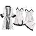 thumbnail image 1 of Womens Summer Pajamas Sets New Women's 4PCS Silk Pajama Set Matching Satin Night Gowns Silk Sleepwear Soft Satin Loungewear Underwear Pjs Set Womens Pjs Sets White 3XL New, 1 of 3