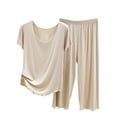 thumbnail image 1 of Womens Summer Pajamas Sets New Womens 2 Piece Pajamas Sets Supersoft Loungewear Sets Short Sleeve Tops and Capris Pants Soft Comfy Pjs Sleepwear Night Shirts for Women Sleepwear Beige L, 1 of 5