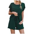 thumbnail image 1 of Womens Summer Pajamas Sets Short Sleeve V Neck T Shirts and High Waist Loose Shorts PJs Lounge Sets with Pockets, 1 of 5