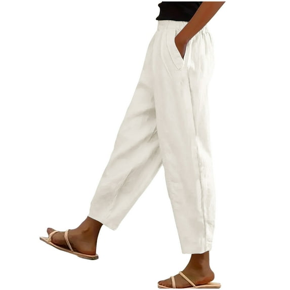 Womens Summer Pants,Summer Pants Women,’S Elastic Waist Summer Solid Casual with Pockets Outing Full Length Pants,Casual Pants for Women