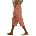 thumbnail image 1 of Womens Summer Pants Summer Solid Color Elastic Waist Side Button Decoration Solid Capri Pants Linen Harem Pants Women Coffee L, 1 of 5