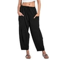 thumbnail image 1 of Womens Summer Pants Women's Summer Solid Color Wide Leg Loose Drawstring Low Waist Beach Pants Pocket Casual Dress with Pockets Womens Size 16 Casual Women Trouser Sweat for Women Black L, 1 of 9