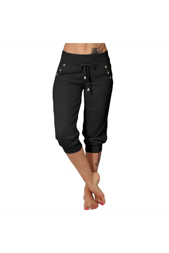 Womens Summer Pants Womens Casual Sport Yoga Solid Pants Size 16 Casual Plaid Leggings Stretchy Work 90s for Women Work Elastic Wide Leg Black XXL