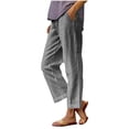 thumbnail image 1 of Womens Summer Pants with Pockets Plaid Comfy Elastic Linen Blend Pants Ankle Length Straight Leg Trousers (S, Black), 1 of 6