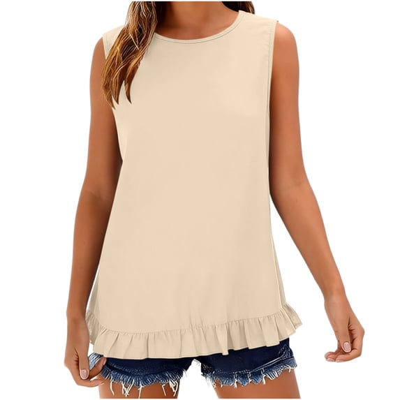 Womens Summer Peplum Babydoll Tank Tops Sleeveless Ruffle Lace Trim Dressy Blouse Shirt 2026 Trendy