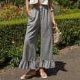 thumbnail image 1 of Womens Summer Plaid Pants Comfy Ruffle Hem Wide Leg Pants Pockets Resort Beach Vacation Lounge Trousers Black S, 1 of 5