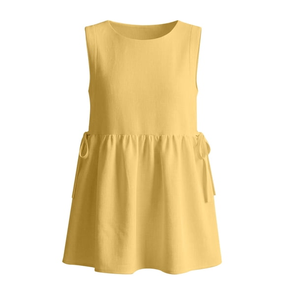 Womens Summer Pleated Peplum Sleeveless Blouse Tank Tops Round Neck Y2K Babydoll Blouse Shirt Loose Fit Tops Basic Tees Dressy Casual Trendy Clothes