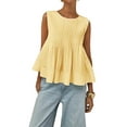 thumbnail image 1 of Womens Summer Pleated Peplum Sleeveless Blouse Tank Tops Round Neck Y2K Babydoll Blouse Shirt Yellow XL, 1 of 7