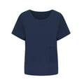 thumbnail image 1 of Womens Summer Plus Size Cotton Linen Tops Crewneck Solid Color Loose Comfy Blouses Short Sleeve Casual Tshirts, 1 of 7
