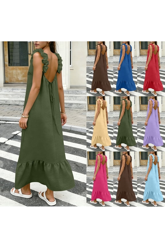 Womens Summer Plus Size Dresses Fashion Casual Sleeveless Ladies Solid Round Neck Dress Skirt Summer Spring Vacation Clothes